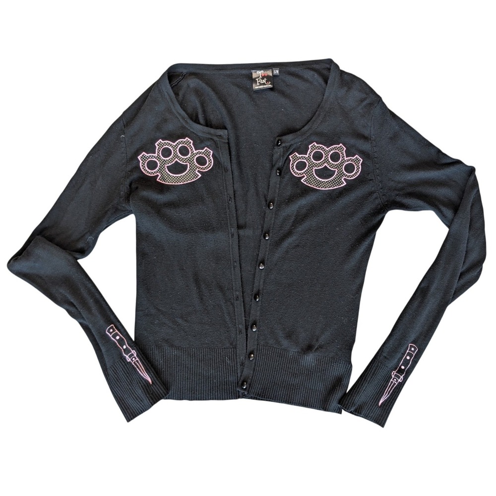 Vintage Too Fast Small Medium Black Button Up Cardigan Rockabilly Punk